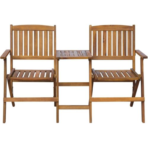 Zaviso Garden Acacia Wood Folding Chairs with Tea Table in Brown