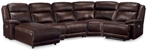 VonKurt 5-Piece Power Leather Reclining Modular Sectional with Chaise, Dark Brown