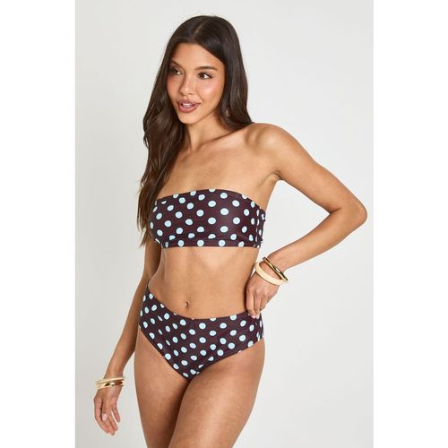Boohoo Womens Polka Dot Essentials Detachable Strap Bandeau Bikini Top - Chocolate