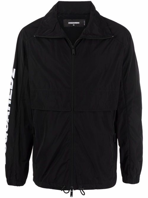 Logo-print zippered coat - Black