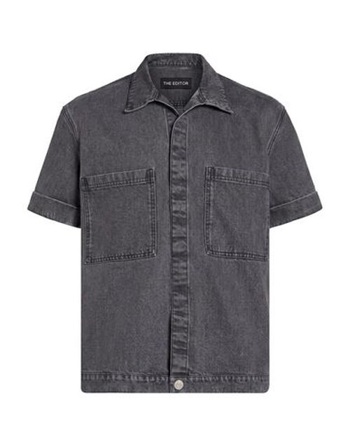 Man Denim shirt Charcoal Size 34 Cotton