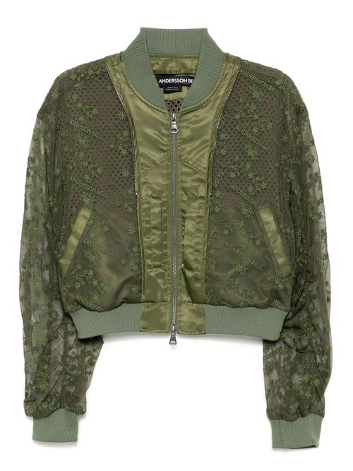 Andersson Bell double layered logo lace short bomber jacket - Green