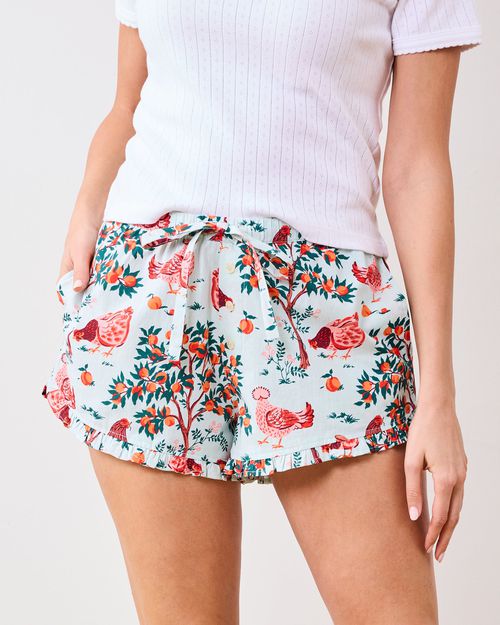 Organic Cotton Ruffle Pajama Shorts in Hen House | Women's XS | Blue