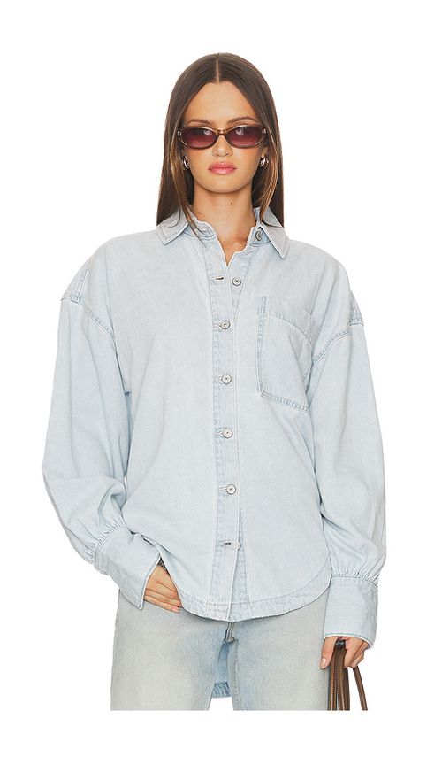 Free People x We The Free Ashley Denim Shirt In Classic Blue in Blue.  XL. Also in L, M