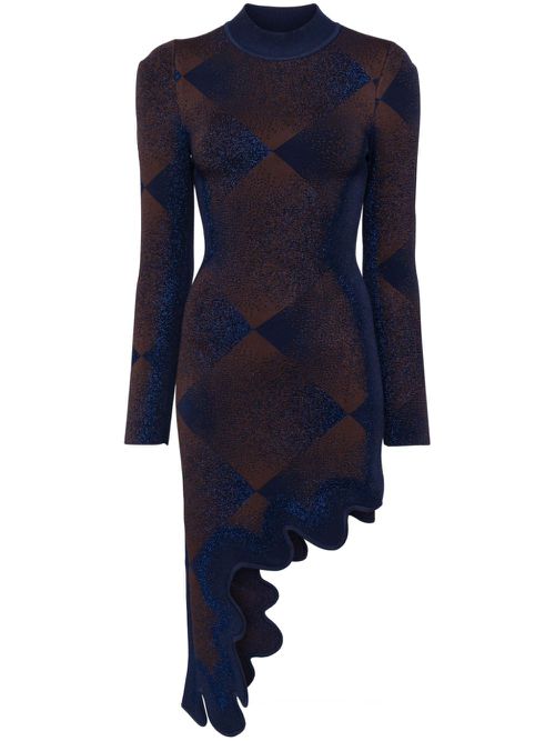 Metallic-effect argyle dress - Blue