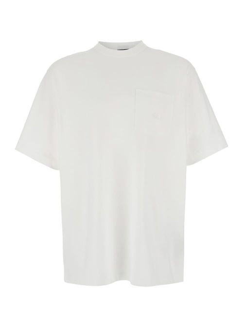 White T-shirt With Tone-on-tone Logo Embroidered On The Chest In Cotton Man