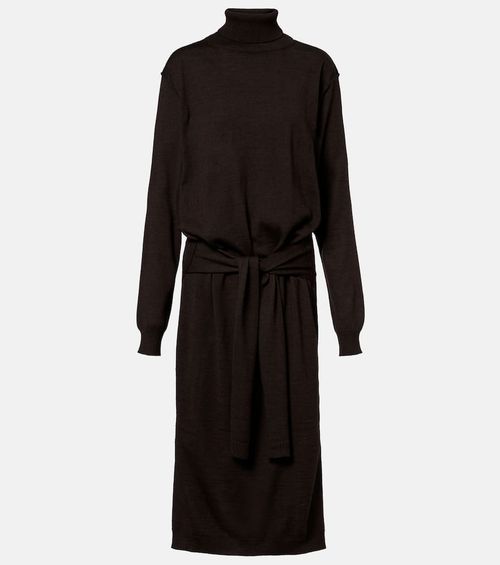 Turtleneck wool-blend midi dress