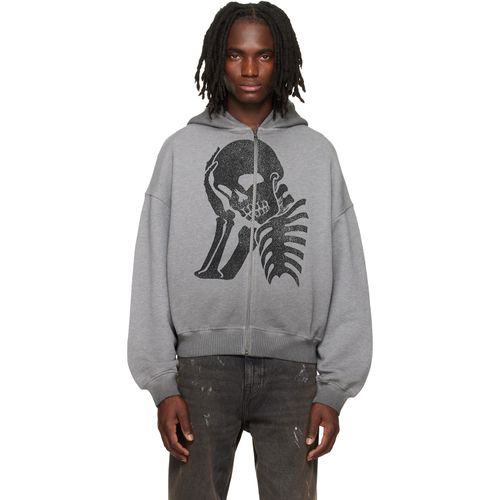 Gray Skull Zipped Loose Hoodie