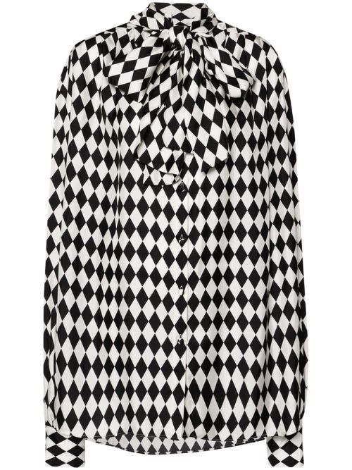 Geometric-pattern silk shirt - White