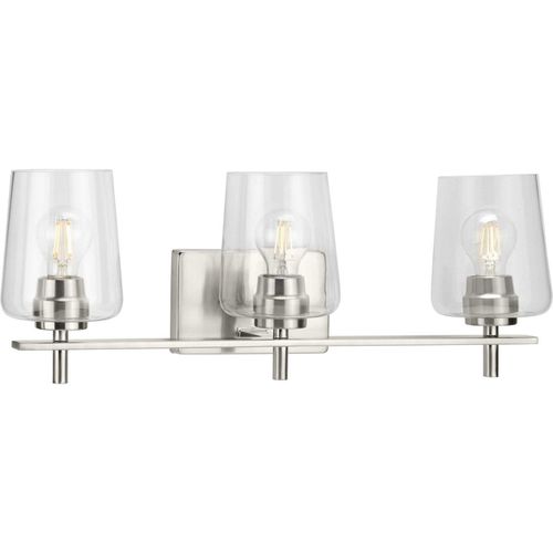 Brushed Nickel Three Light Bath Bracket from the Calais Collection