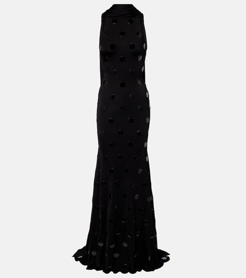 Embellished scarf-detail jersey gown