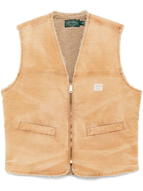 Fleece-lined canvas vest - Brown