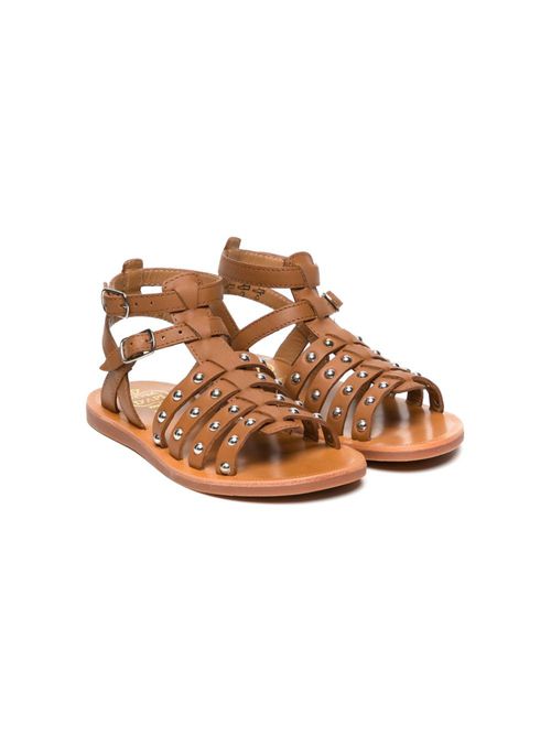 Open-toe stud-embellished sandals - Brown