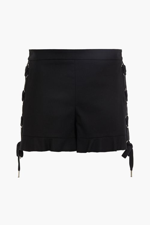 Lace-up ruffled cotton-blend shorts - Black - IT 36