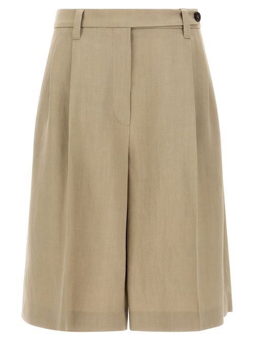 Tailored Viscose-Linen Twill Bermuda Shorts — Beige