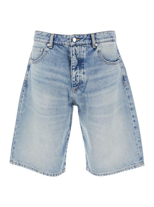 Light Blue Five-pocket Bermuda Shorts With Logo Patch On The Back In Denim Man