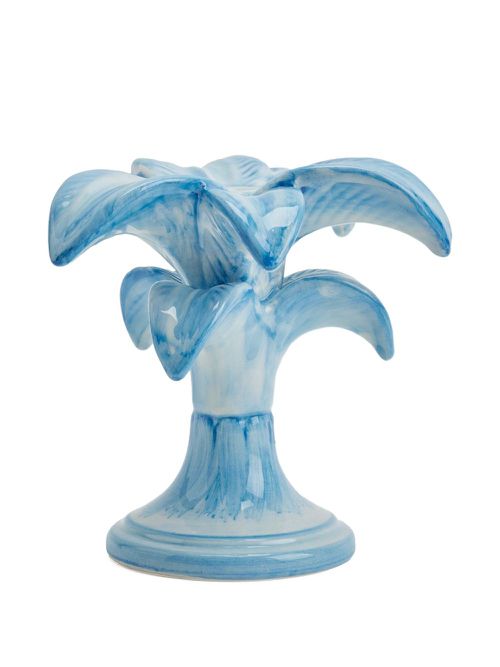 Palm Trees ceramic candleholder (15cm) - Blue