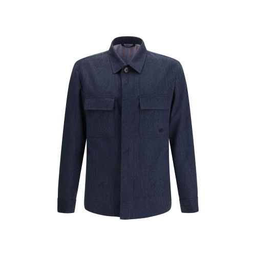 Wool Paisley Overshirt — Navy