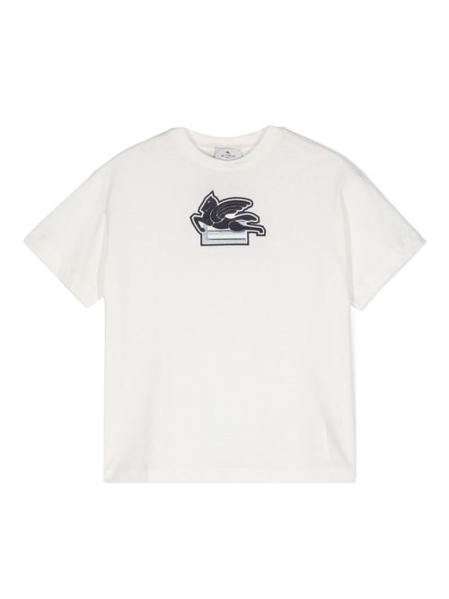 Pegaso-motif cotton T-shirt - White