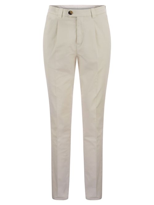 Garment-dyed Leisure Fit Trousers In American Pima Comfort Cotton With Pleats