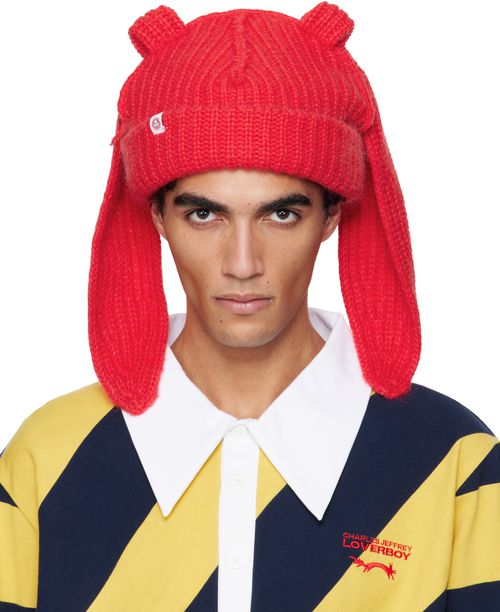 Red Mohair Chunky Rabbit Beanie