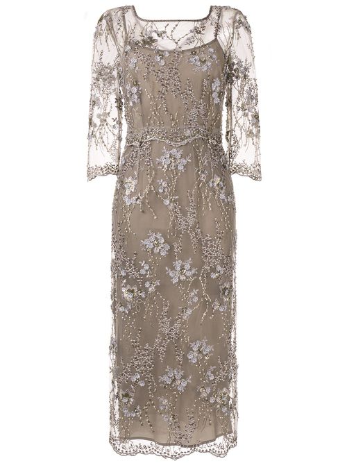 Embroidered cocktail dress - Brown