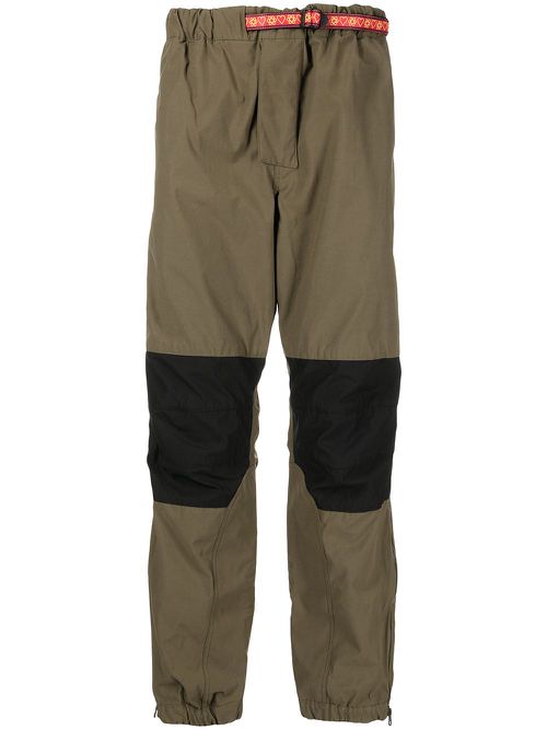Panelled drawstring-waist straight-leg trousers - Green