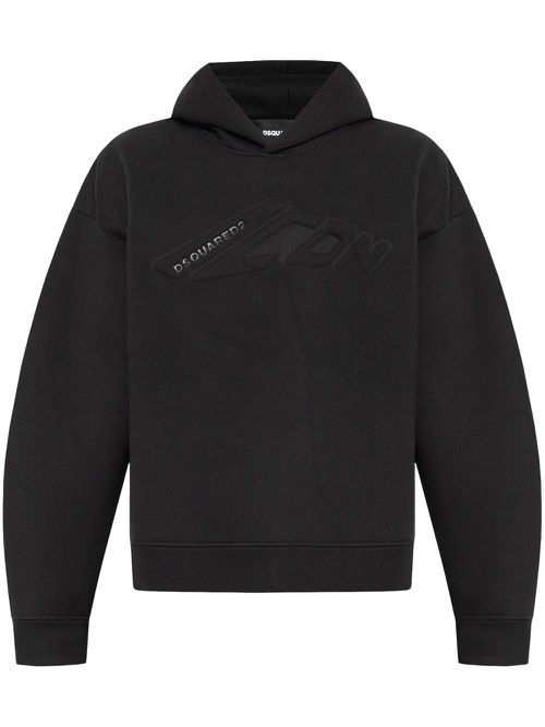 Logo-embossed cotton hoodie - Black