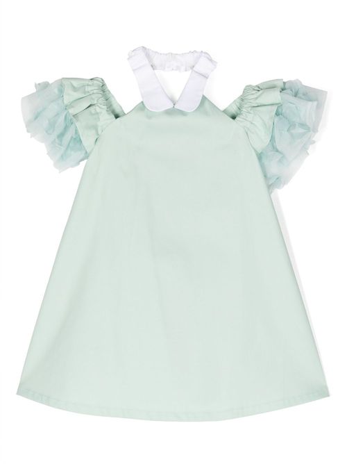 Ruffle-trim cut-out dress - Green