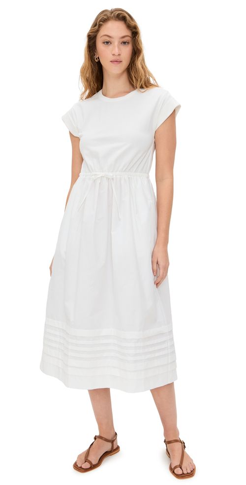 T Shirt Dress with Shirring White