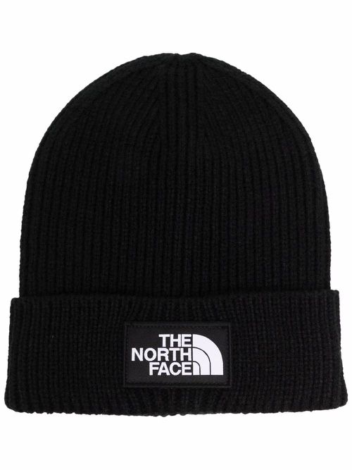 Box logo-patch ribbed beanie - Black