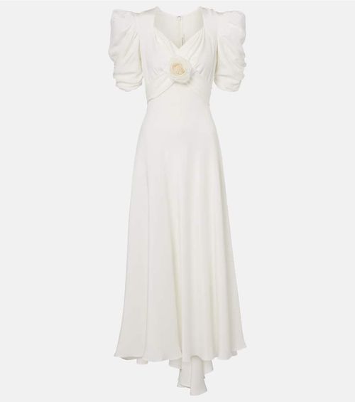 Floral-appliqué silk crêpe gown