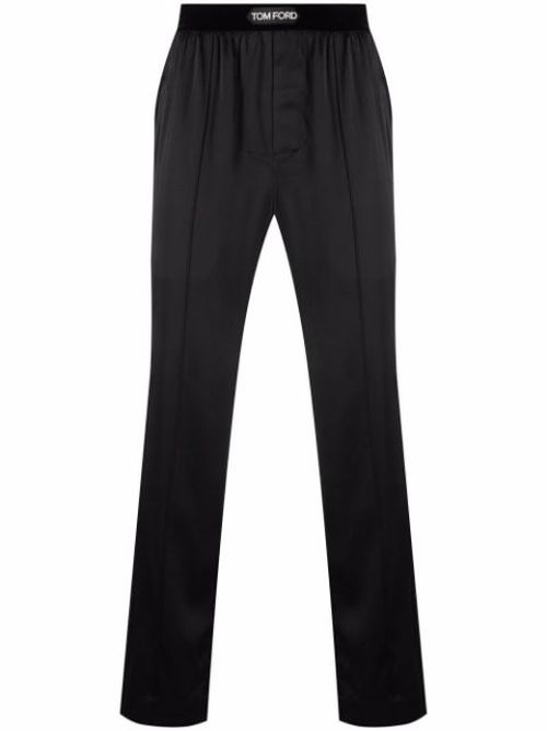 Logo-waistband silk pajama trousers
