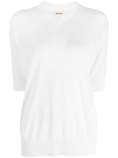 Fine-knit V-neck sweatshirt - White