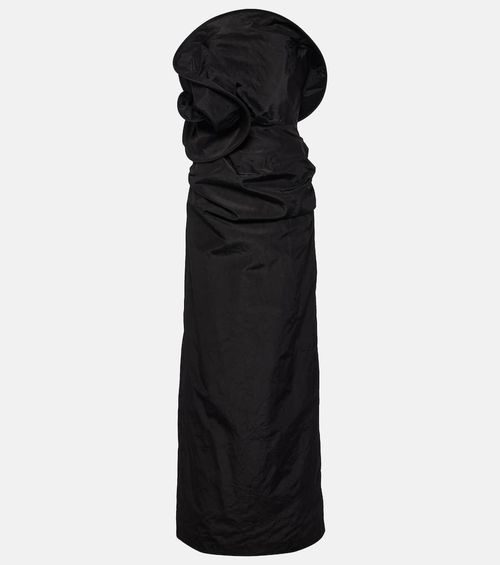 Floral-appliqué silk taffeta gown