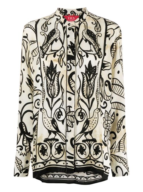 Floral-print silk pyjama shirt - White