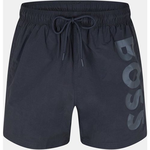 Boss Mens Octopus Swim Shorts With Bold Branding in Dark Grey - Sma