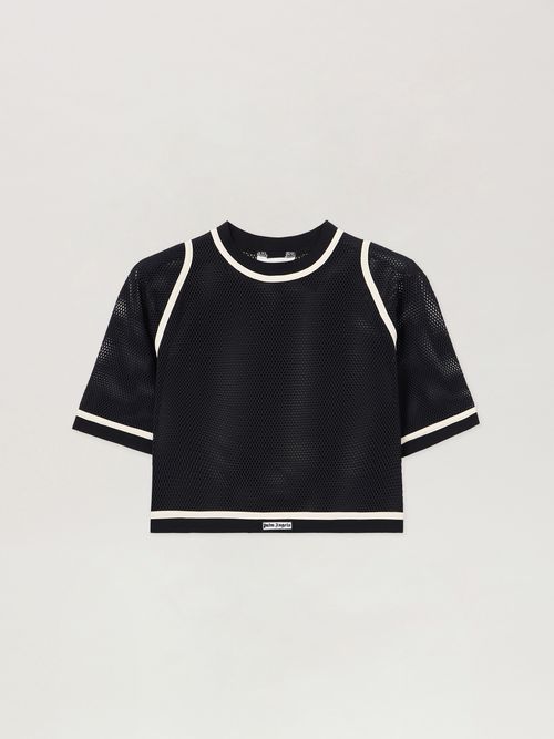 Logo Mesh Cropped Top Woman  Black Off White