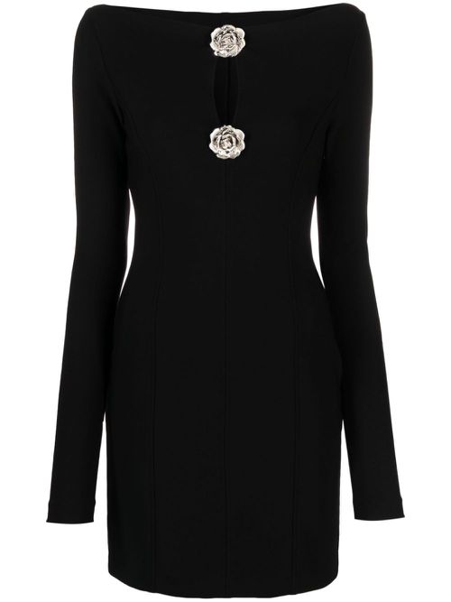 Rose-brooch-detail mini dress - Black
