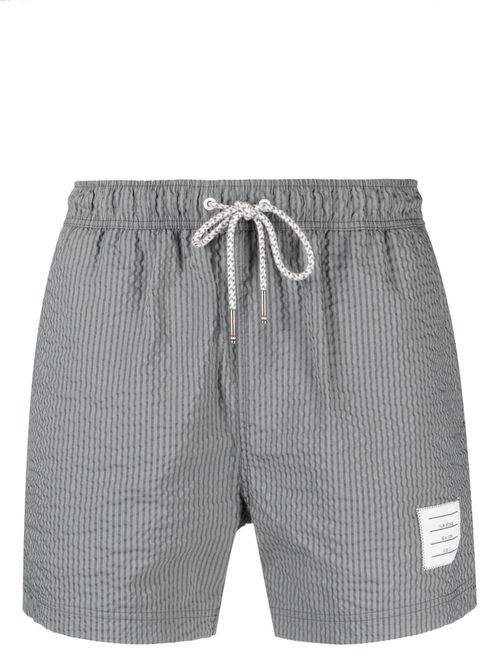 Striped seersucker-texture swim shorts - Grey