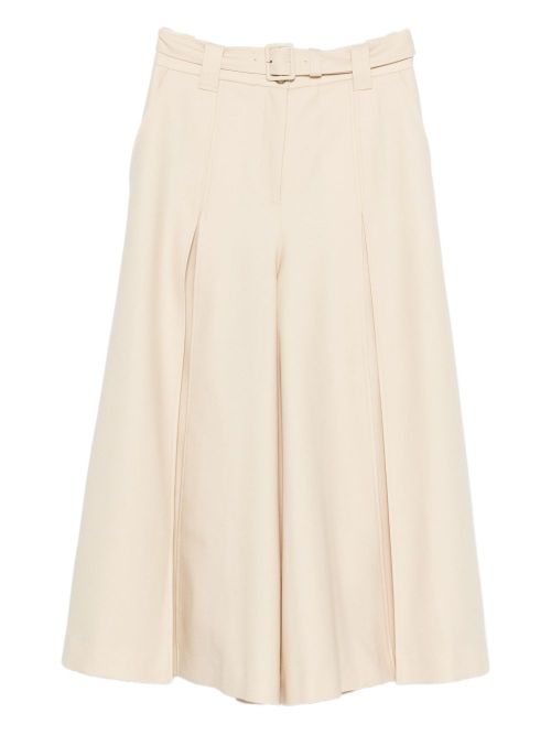 Belted Wide-Leg Wool Blend Trousers — Cream