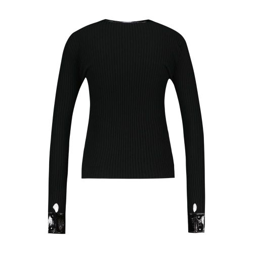 Ribbed Wool with Contrasted Cuffs Cardigan — Black