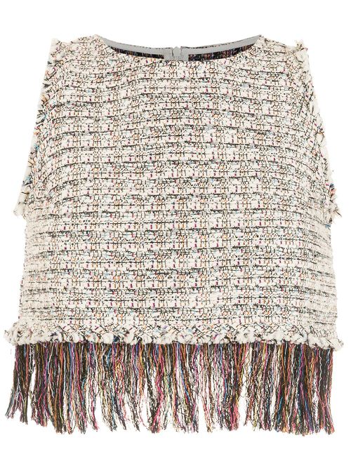 Cropped tweed fringe top - Neutrals