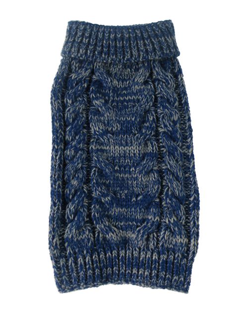 Classic True Blue Heavy Cable Knitted Ribbed Fashion Dog Sweater