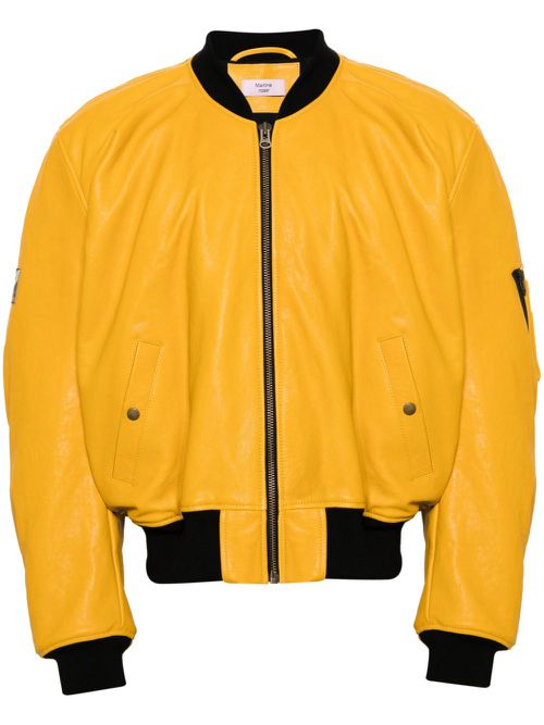 Zip-up leather bomber jacket - Yellow