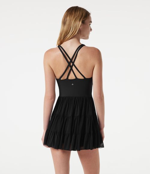 SoftlyZero™ Built-in Bra Contrast Mesh 2-in-1 Mini Dance Active Dress with Pockets-Easy Peezy Edition-UPF50+ Workout Dress - Black