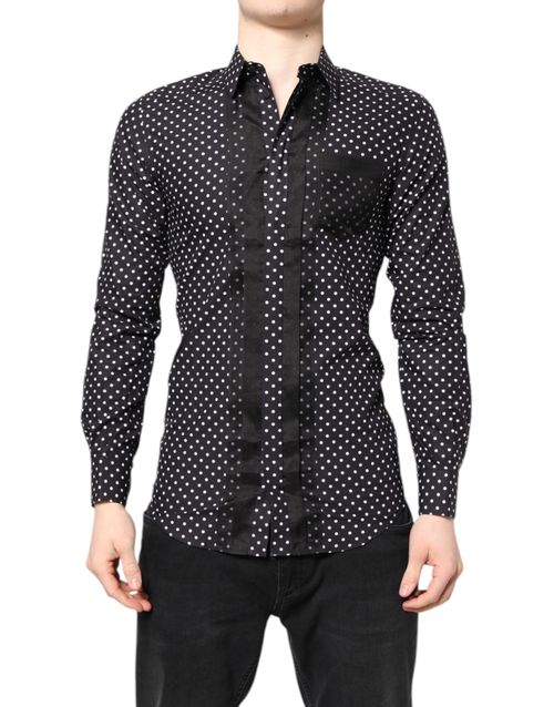 Polka Dot Cotton-Silk Shirt — Black