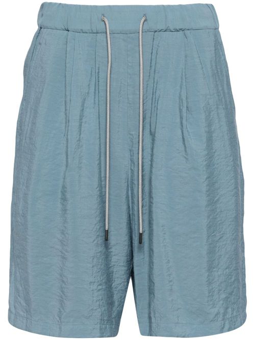 Drawstring-waist straight-leg shorts - Blue