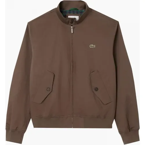 Men's Lacoste Men's Brown Water Repellent Twill Harrington Jacket