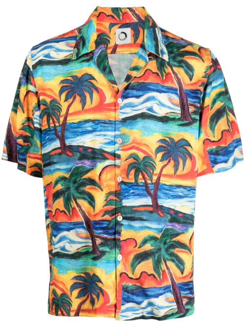 Sunset-print EcoVero shirt - Multicolour